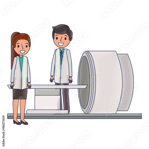 tomography scanner machine with medical professional vector illustration