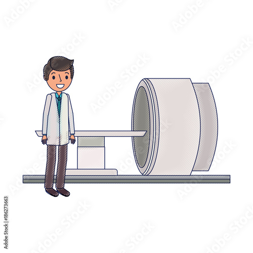 tomography scanner machine with medical professional vector illustration