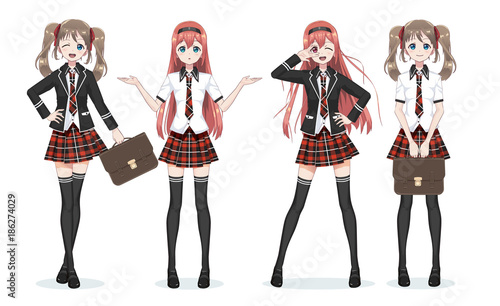 Beautiful anime manga schoolgirl in skirt