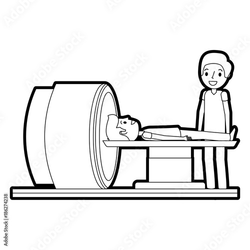 tomography scanner machine with patient and doctor vector illustration