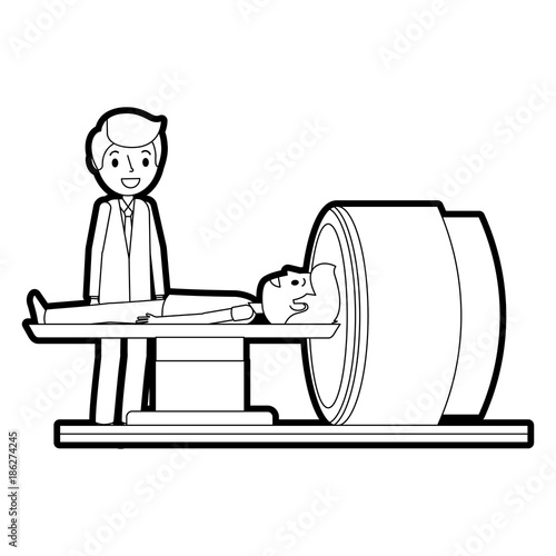 tomography scanner machine with patient and doctor vector illustration