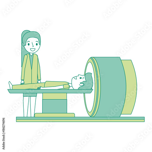 tomography scanner machine with patient and doctor vector illustration