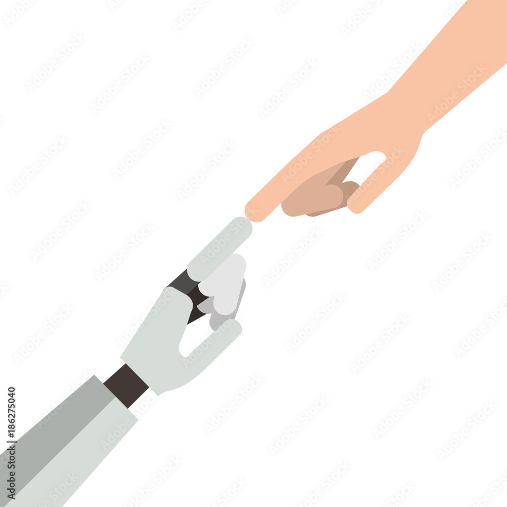 human hand with robot hand vector illustration design