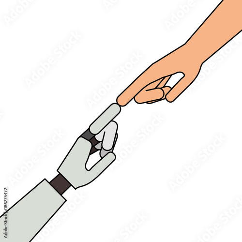 human hand with robot hand vector illustration design