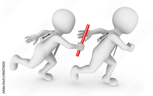 Relay, 3d small people passes the baton.