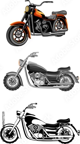 Vector set of motorbikes. isolated on white. realistic illustration  very detailed.