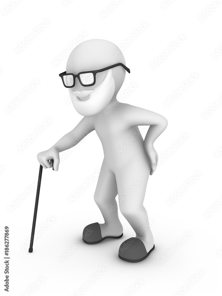 Fototapeta premium 3d old man with cane and waist pain...