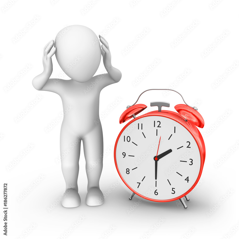 3d man with big red alarm clock. Stress ocncept. Illustration Stock | Adobe  Stock