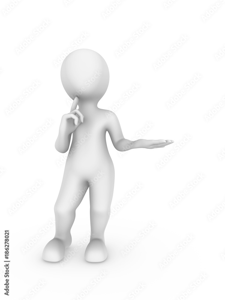 3d white man hold something yours in hand and thinks 3d white man hold something yours in hand and thinks