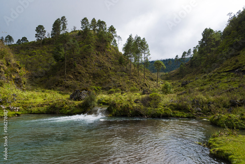 River between mountains and cloud forest, pure water, fresh air and pure in Huehuetenango, Guatemala, Central America. © Byron Ortiz