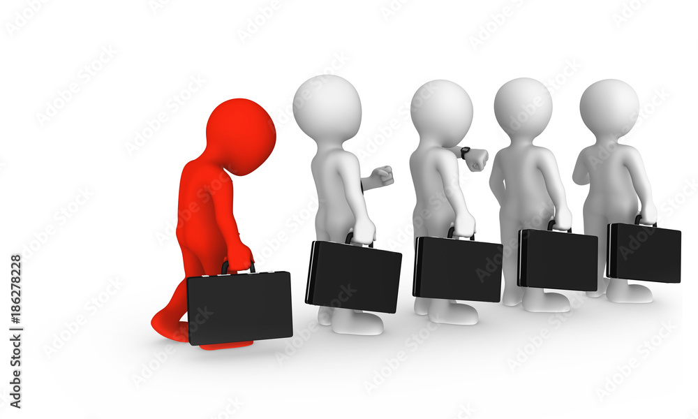 The sad red businessman stands in a queue. The sad red businessman stands in a queue.