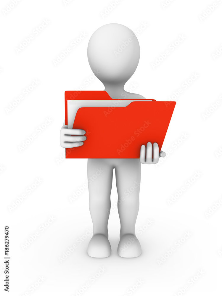 3d white man with folder in hands 3d white man with folder in hands