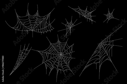 Cobweb set for Halloween design,  isolated on black background.  Vector illustration