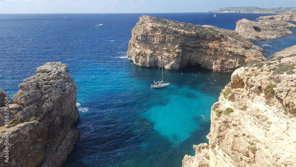 Hill and sea in Blue Lagoon Malta