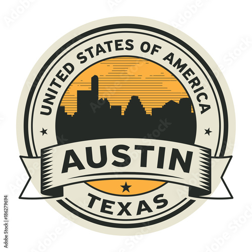 Stamp or label with name of Austin, Texas