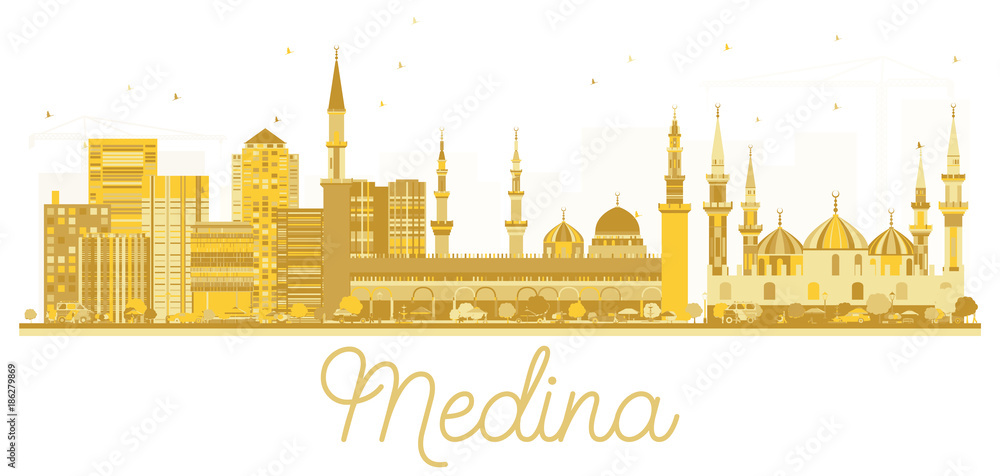 Medina Saudi Arabia City skyline golden silhouette. Medina Saudi Arabia City skyline golden silhouette.