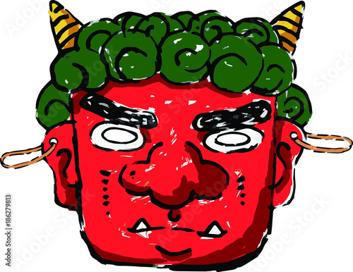 怖い赤鬼の面 輪ゴム付き Stock Vector Adobe Stock