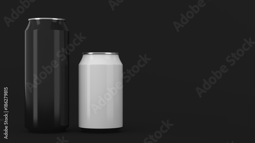 Big black and small white soda cans mockup