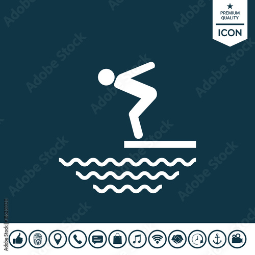 Swimmer on a springboard, Jumping into the water - icon