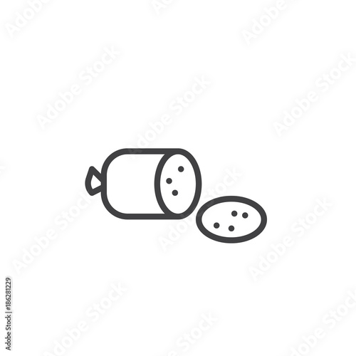 Sausage salami line icon, outline vector sign, linear style pictogram isolated on white. Sliced sausage symbol, logo illustration. Editable stroke