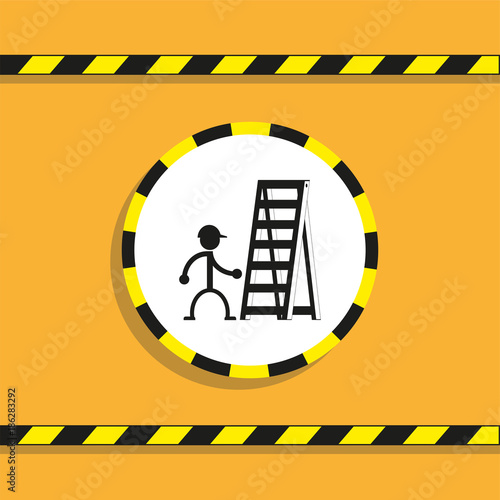 Work on a folding ladder. Vector icon.