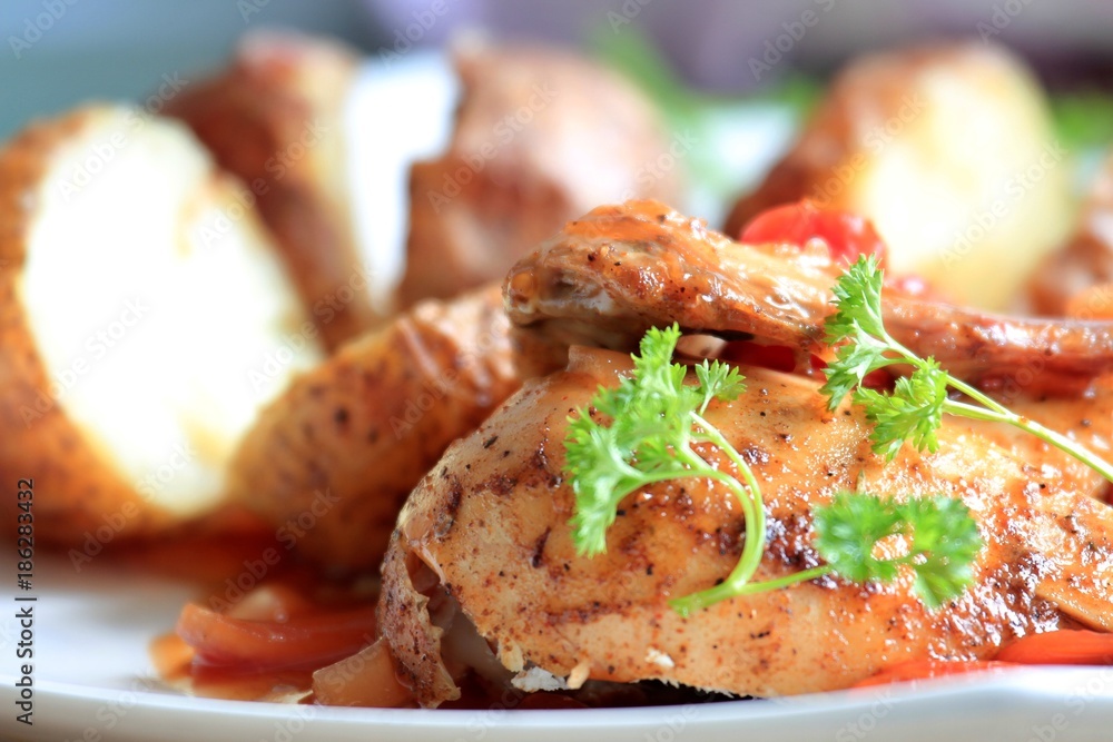 tender chicken cooked on a plate stock photo tender chicken cooked on a plate stock photo