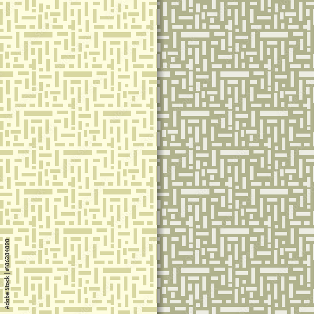 Olive green geometric ornaments. Set of seamless patterns Olive green geometric ornaments. Set of seamless patterns