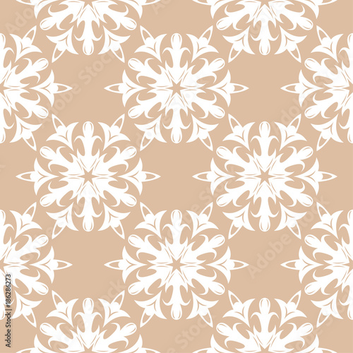 Wallpaper Mural White floral seamless pattern on beige background Torontodigital.ca