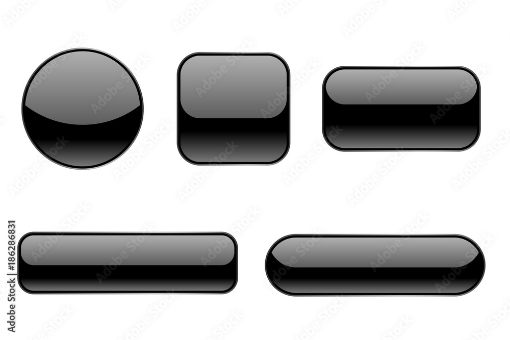 Black buttons. Collection of geometric shaped signs Black buttons. Collection of geometric shaped signs