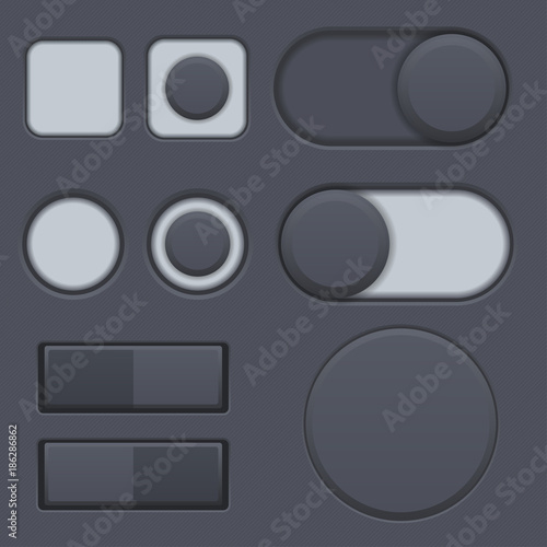 Black interface radio buttons, toggle switched. Web interface matted icons