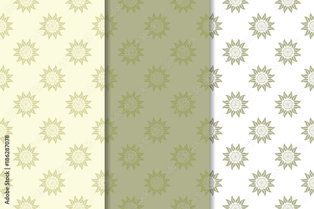 Set of olive green floral backgrounds. Seamless patterns Set of olive green floral backgrounds. Seamless patterns