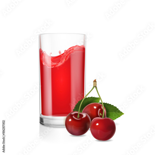 A glass of cherry juice realistic Vector