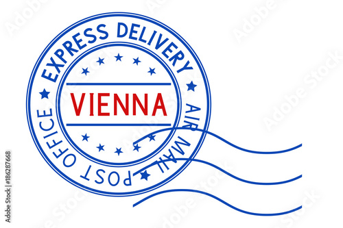 Round blue postmark Vienna, Italy on white background