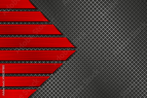 Metal texture with perforation and red brushed silver plates