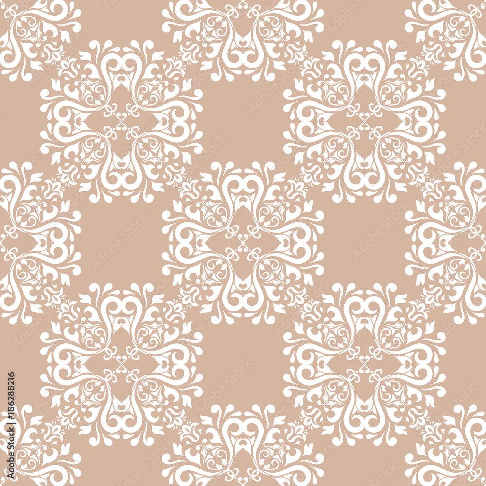 Seamless beige pattern with white wallpaper ornaments Seamless beige pattern with white wallpaper ornaments