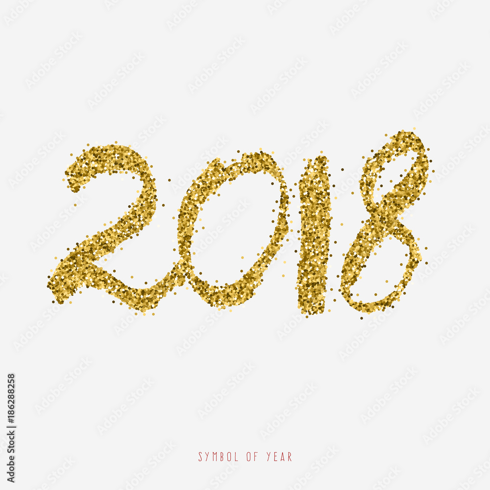 2018 happy new year. Calligraphic hand drawn bright number by golden confetti. Glitter particles template object for design branding. Vector illustration. 2018 happy new year. Calligraphic hand drawn bright number by golden confetti. Glitter particles template object for design branding. Vector illustration.