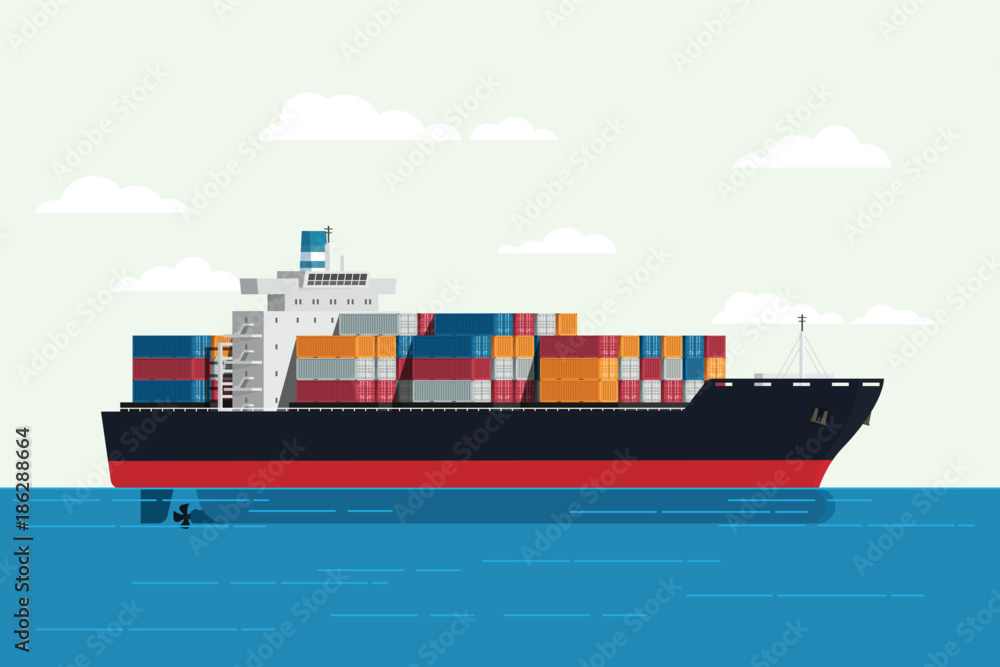 Cargo ship container in the ocean transportation, shipping freight transportation. illustration vector Cargo ship container in the ocean transportation, shipping freight transportation. illustration vector