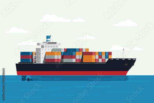 Cargo ship container in the ocean transportation, shipping freight transportation. illustration vector