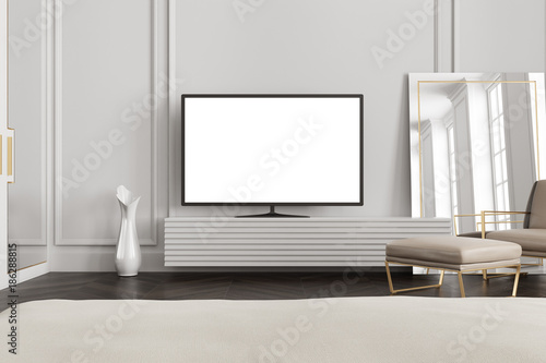 Wallpaper Mural White screen TV set in a gray living room Torontodigital.ca