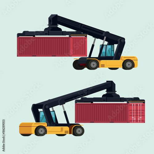 Logistics import export of container handling forklifts. illustration vector