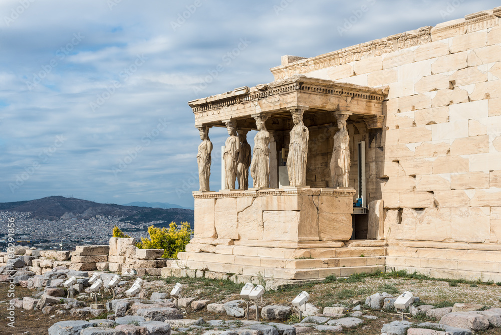 Figures of the Caryatid Porch of the Erechtheion on the Acropolis in Athens, Greece