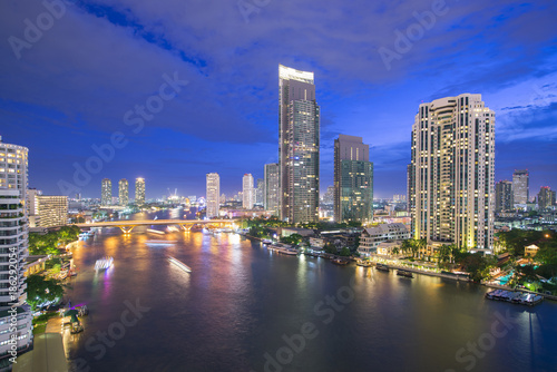 Bangkok urban skyline aerial view at night. © newroadboy