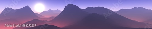 sunset in the mountains.  panorama of the mountains.  Mountain landscape tops covered with snow. banner.   © ustas