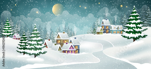 Winter landscape with houses