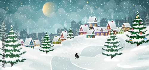 Winter village landscape