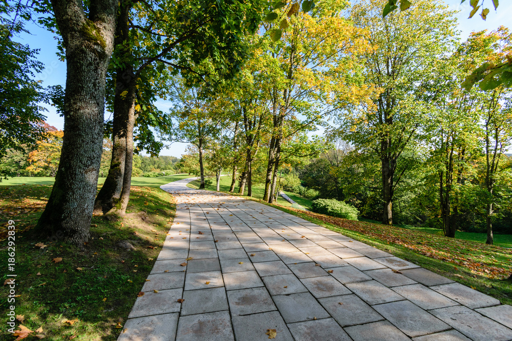 scenic and beautiful tourism trail in the park of Turaida