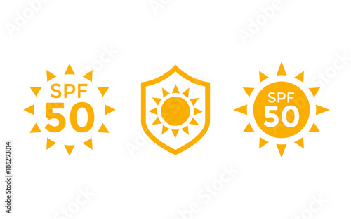 UV, sun protection, SPF 50 vector icons on white