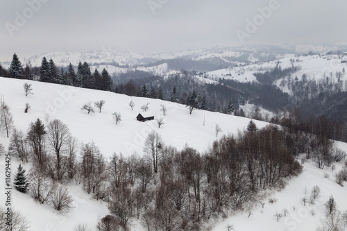 Beautiful winter landscape in Transylvania, Romania 
