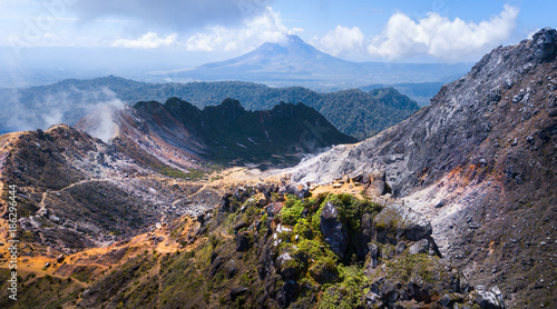 Aerial view at lanscape of volcano Sibayak caldera North Sumatra Indonesia