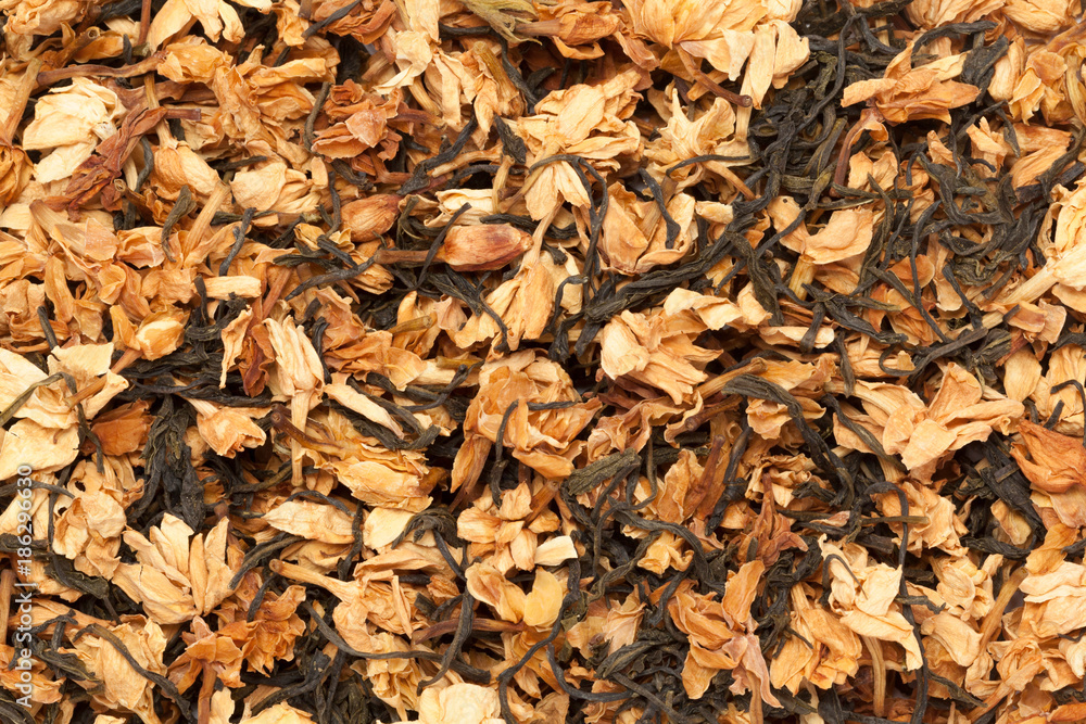 Organic Jasmine Jade Tea. Macro closeup background texture. Top view. Organic Jasmine Jade Tea. Macro closeup background texture. Top view.